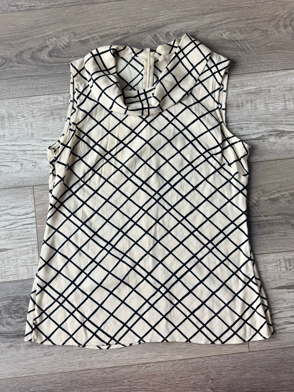 Banana Republic Cream Black Windowpane Cowl Neck Blouse Size 6